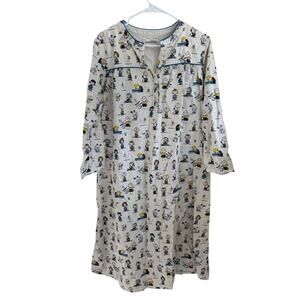 Peanuts Snoopy All Over Graphic Women's Flannel Long Nightgown Winter Cozy Sz M